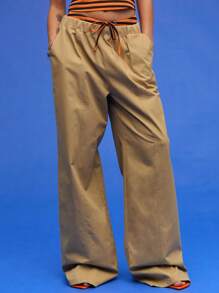 COUREZ Weite Hose mit niedriger Taille aus Nylon, Sommer für Frauen, Y2K, Lässig, Vintage 100% Baumwolle Highstreet - Grau - Übersicht 3