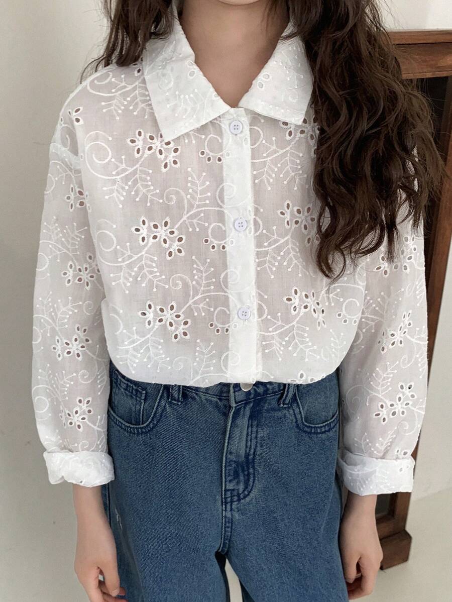 Dazy Kids Tween Girls Turndown Collar Long Sleeve Shirt For Fall,Back To School Clothes - White - View 1