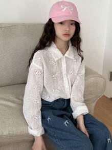 Dazy Kids Tween Girls Turndown Collar Long Sleeve Shirt For Fall,Back To School Clothes - White - View 6