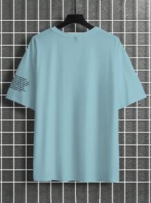 Manfinity Homme Summer New Plus Size Men's Casual Mature T-Shirt, Versatile Daily Wear Comfortable Top - Blue - View 2