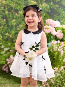SHEIN Baby Girl Color Block Sleeveless Casual Dress - Black and White - View 6