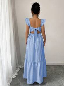 Rafferiza 女式条纹印花方领荷叶边下摆休闲连衣裙 - Blue Power - 查看 2