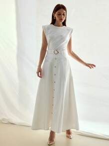 MOTF STUDIO BUTTON DECOR BELTED SKIRT