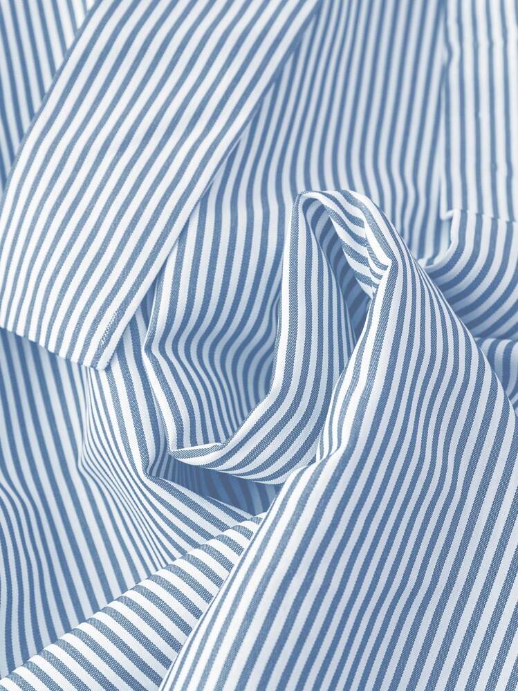 Rometta Plus Size Striped Print Belted Elegant Dress For Summer Baby Blue - Blue - View 4