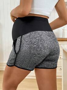 SHEIN Adjustable Contrasting Color Maternity Belly Support Shorts, Summer  Maternity Shorts  Dark Grey With Black Stitching And Pockets