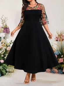 Bellastra Tay áo lưới thêu hoa thanh lịch cỡ lớn dành cho nữ, thích hợp mặc hàng ngày/dự tiệc cưới/hẹn hò/tiệc tùng/công tác/nghỉ dưỡng - màu đen - Xem 1