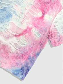 ROMWE MEN Street Life Men's Tie-Dye Print Distressed Casual Short Sleeve T-Shirt, Summer - Multicolor - View 3