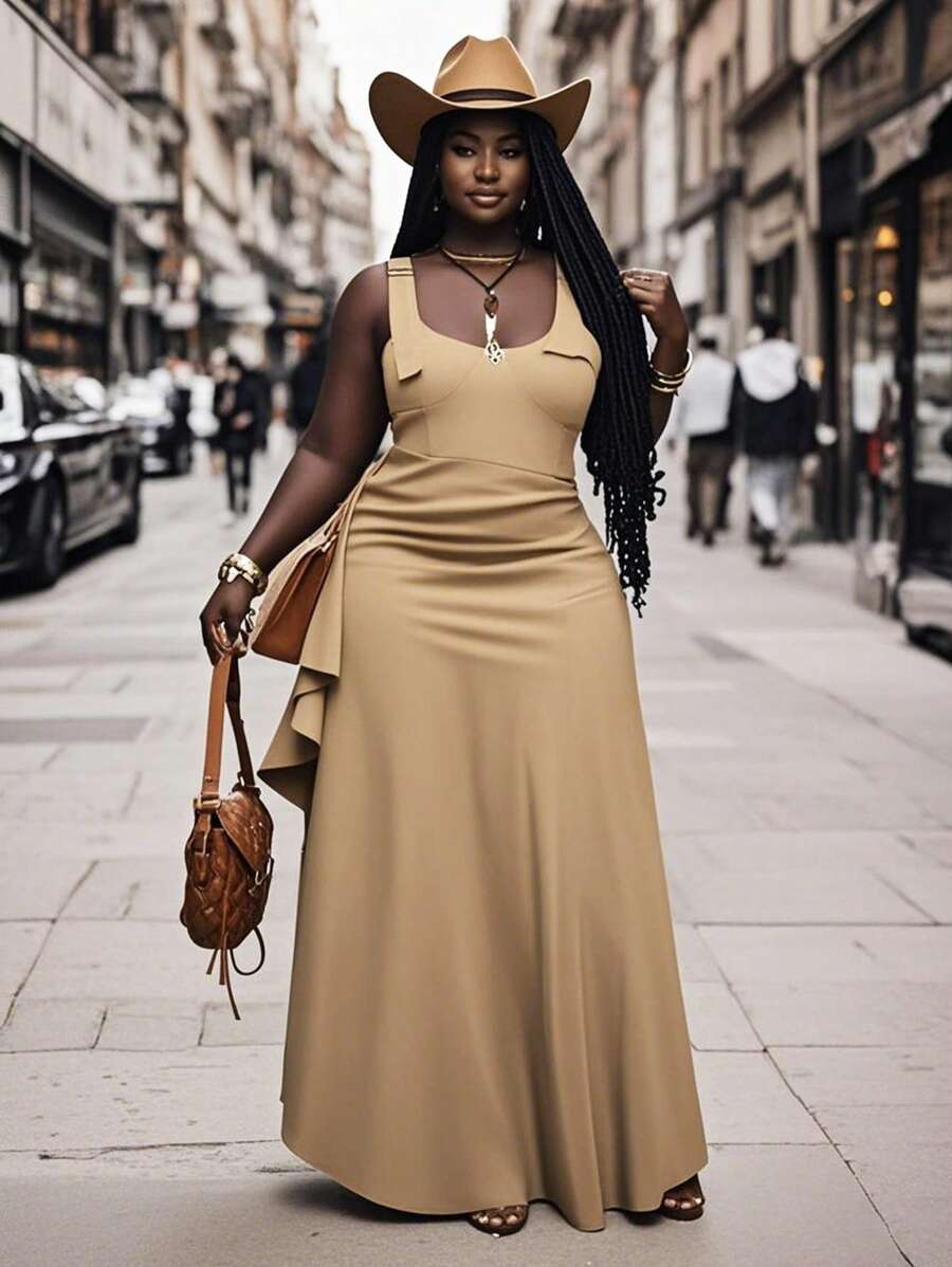 Slaydiva فستان ربيع/صيف 2025 للنساء الأنيق للذهاب للجامعة والشارع وحفلات الموسيقى وأعياد الميلاد، مناسب للتخرج والارتداء اليومي والتنسيق مع أي إطلالة، لون أرضي مكعب بخصر مناسب وذيل غير متماثل متجعد بمقاسات كبيرة