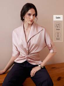 Chiquease 女士时尚梭织扭结领衬衫 - 藕粉色 - 查看 8