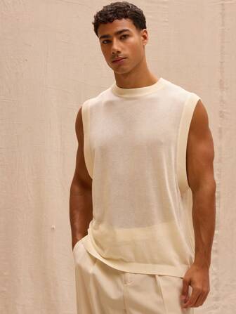 SHEIN X Scheana Musero Loose Fitted Rib Neck Mesh Knit Sweater Vest Summer Smart Streetstyle Vacation Casual