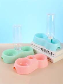 Double Bowl Pet Feeder With Water Dispenser - Plastic Cat & Dog Food Dish Set, Pastel Portable Design, Leak-Proof - Multicolor - View 6