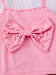 Sparklyn Bộ đồ 2 món áo yếm đính ngọc trai và quần short cho bé gái tuổi mới lớn - Hồng - Xem 7