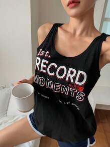 DAZY Camiseta de tirantes ligera con estampado de letras para mujer para dormir