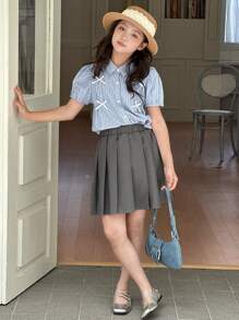 DAZY 2pcs/Set Tween Girls Fall Outfit,Back To School Clothes - Blue - View 6