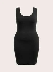 SHEIN BASICS 3Pcs/Set Plus Size Sleeveless Bodycon Knit Dress