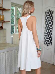 LanaWest Women's Casual Sleeveless Loose Solid Color Denim Dress, Summer - White - View 2