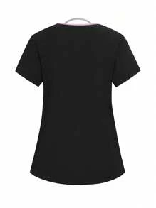 TaskEZ 撞色饰边短袖手术服套装 - 黑色 - 查看 7