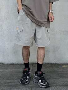 ROMWE MEN Street Life Men's Fashion Cargo Multi-Pocket Casual Loose Knee Length Shorts - Light Grey - View 4