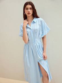 MOTF STUDIO 条纹印花水钻细节连衣裙 - 藍白色 - 查看 5