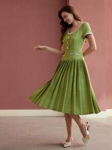 MOTF PREMIUM PLEATED CONTRAST TRIM DRESS - Multicolor - View 5
