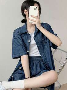DAZY Women Denim Two Pieces Outfits - Dark Wash - View 7