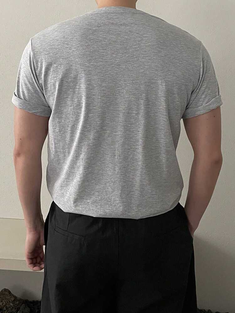 Men's Casual Slogan Printed Grey T-Shirt, Summer