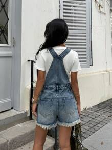 Muchica Shorts de mujer con tirantes de mezclilla, moda para el verano - Azul - Ver 2