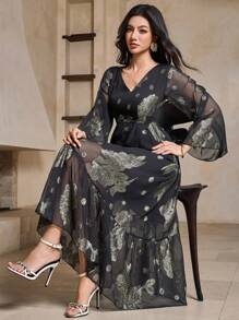 DAZY Women Elegant Mid-Length Dress, Fall Long Sleeve Dress - Black - View 5