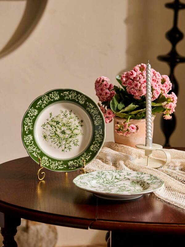 Cirelle 1 Stück Luxus französisches Vintage Keramikteller - Britisches florale Prägung Regenwald Geschirr, mikrowellengeeignet und bleifrei zertifiziertes botanisches Design, Rama Comfort Home, Neujahr, Weihnachten, Muttertag Geschenk, Küchenzubehör, für Partys, Familiendinner, Nachmittagstee, hochwertige Café-Zubehör, Sommerdekoration Zuhause, Einweihungsgeschenk