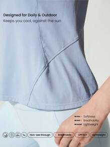 GLOWMODE Sun Shield Transparent UV Protection Short Sleeve Relaxed Active T-Shirt Low Impact Yoga Pilates Studio Daily Casual Wear - Baby Blue - View 4