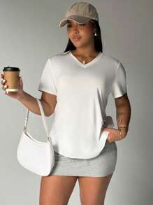 Rhythm Era Plus Size Summer Casual Solid Color Back Twist Hollow Short Sleeve Sports T-Shirt - White - View 6