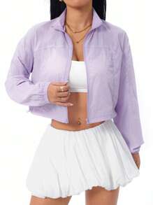 SHEIN Sport Studio Casual Solid Color Stand Collar Cut Short Sports Jacket