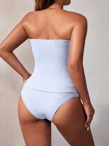 Swim Vcay Women's Wavy Striped Bandeau Tankini Swimsuit Set - White - View 2