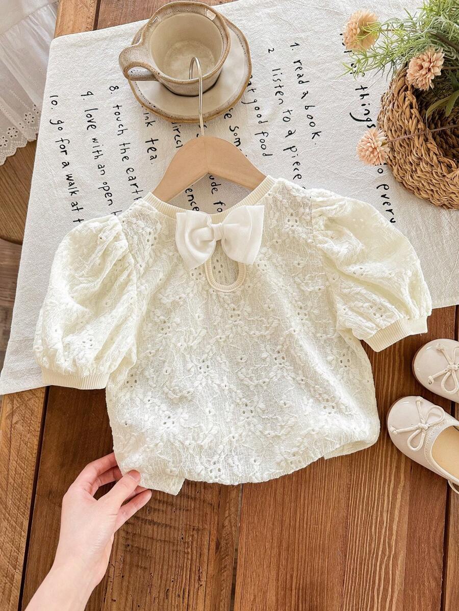LMoss Kids Young Girl Solid Color Round Neck Form-Fitting Casual T-Shirt - White - View 1