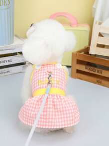 PETSIN 粉色甜美可爱BABY字母格纹纽扣设计轻薄透气夏装，适合外出遛宠物 - 粉色 - 查看 1