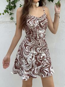 SHEIN Teen Girl Casual Simple Comfortable Side Ruffle Trim Skater Dress