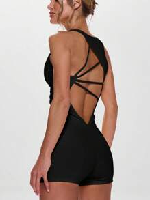 Musera Sport 扭纹前开后开无袖紧身衣，适合运动、健身、板网球、网球、匹克球等健身场合，适合秋冬穿着 - 黑色 - 查看 3