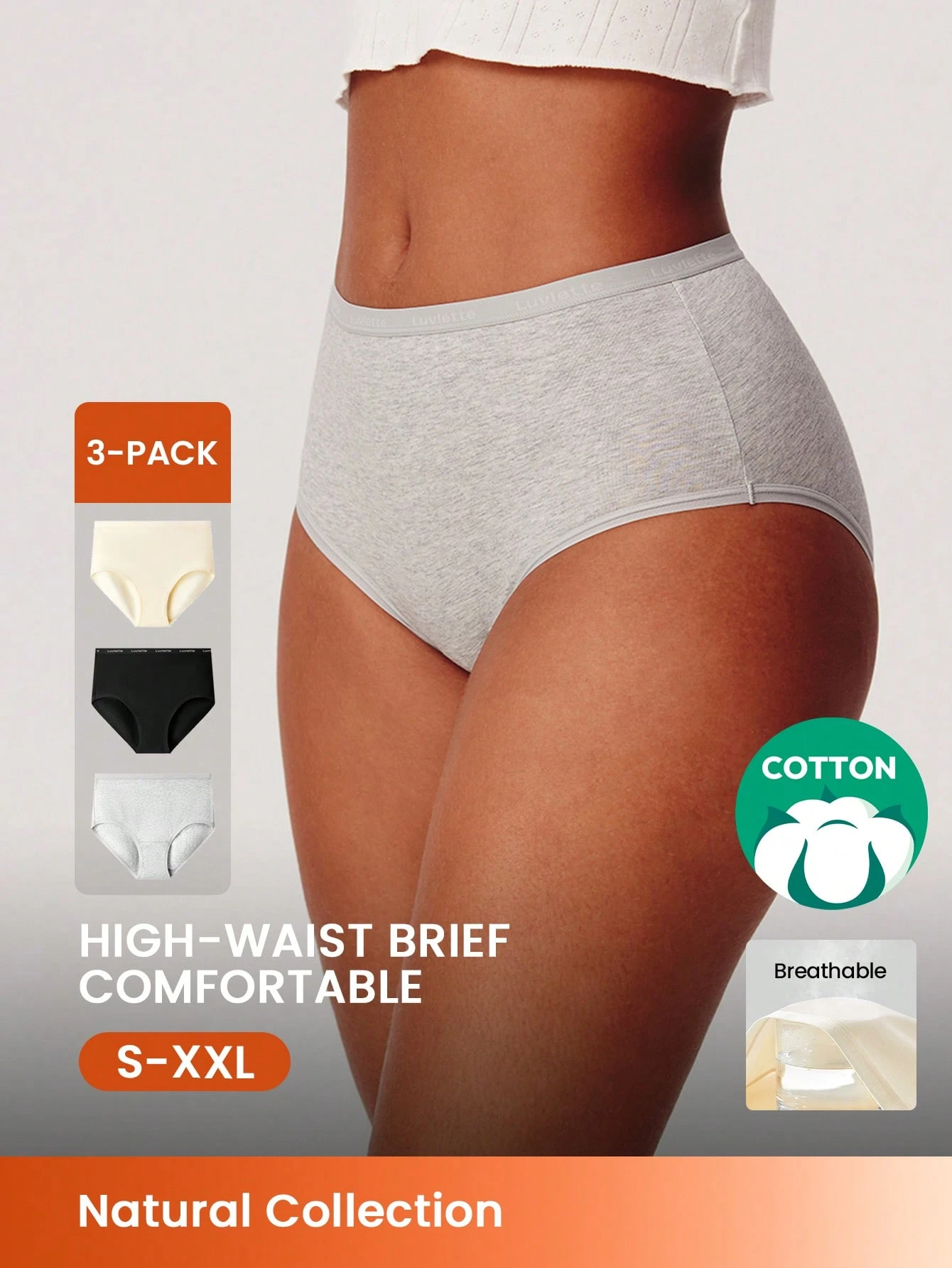 3-Pack Cotton High-Waist Briefs Women Underwear Panties Set