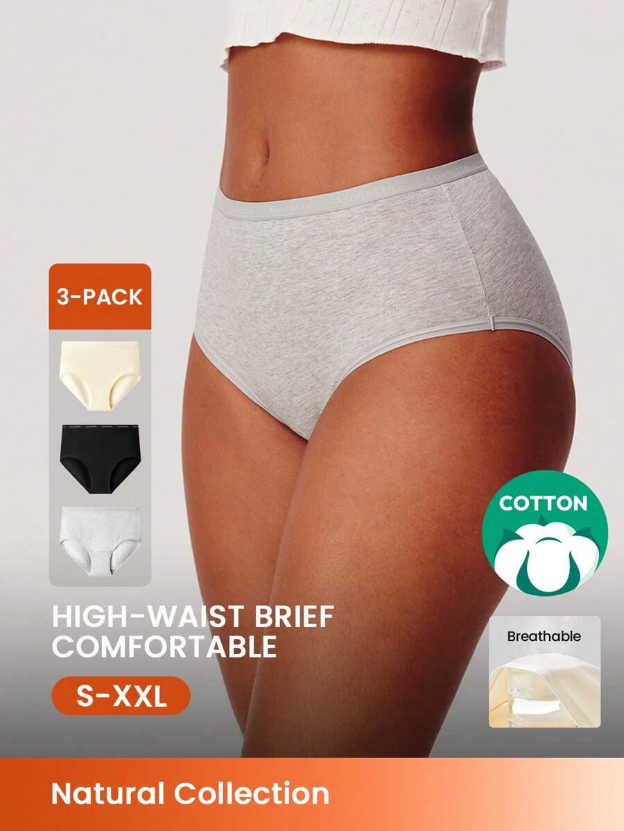 LUVLETTE 3 条装透气棉质高腰基本款三角裤女士内衣内裤套装也适合青少年女孩和儿童 - 彩色 - 查看 1