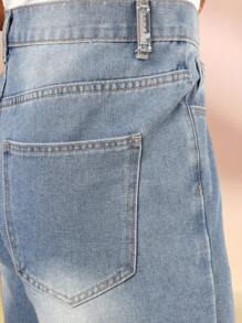 SUMWON Quần short denim Bermuda thời trang viền thô, viền chưa hoàn thiện, thiết kế cổ điển, thời trang đường phố, thường ngày, mùa hè, mùa xuân, phong cách rách rưới - Màu xanh lam - Xem 8