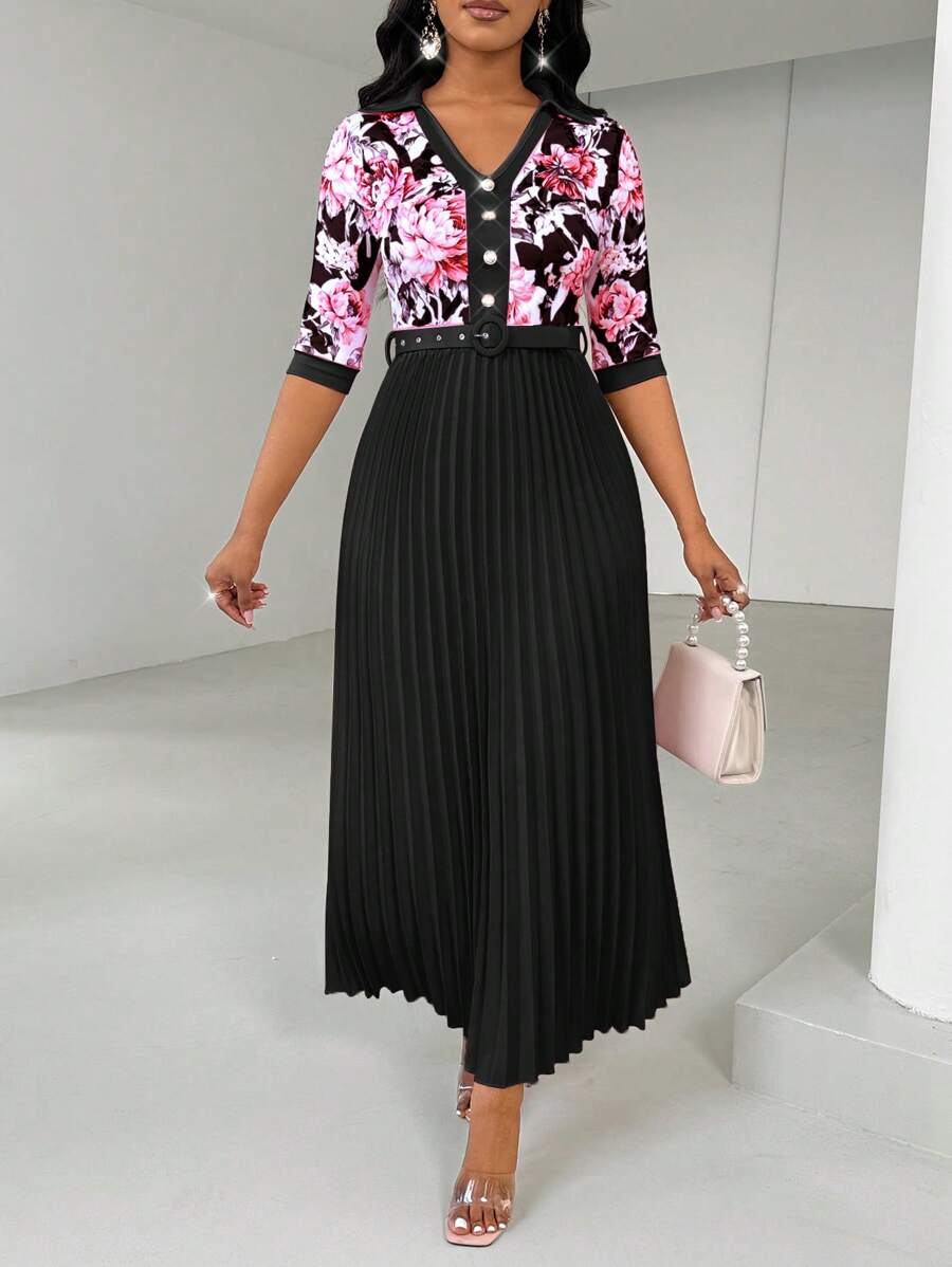 Lunelith SHEIN Lunessa Váy nữ đính nút kim loại xếp ly ngày lễ tình nhân - Nhiều màu - Xem 1