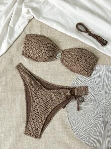 Swim Vcay Set de 2 piezas Top tubo sexy y conjunto de bikini con tirantes ajustables para mujer, verano