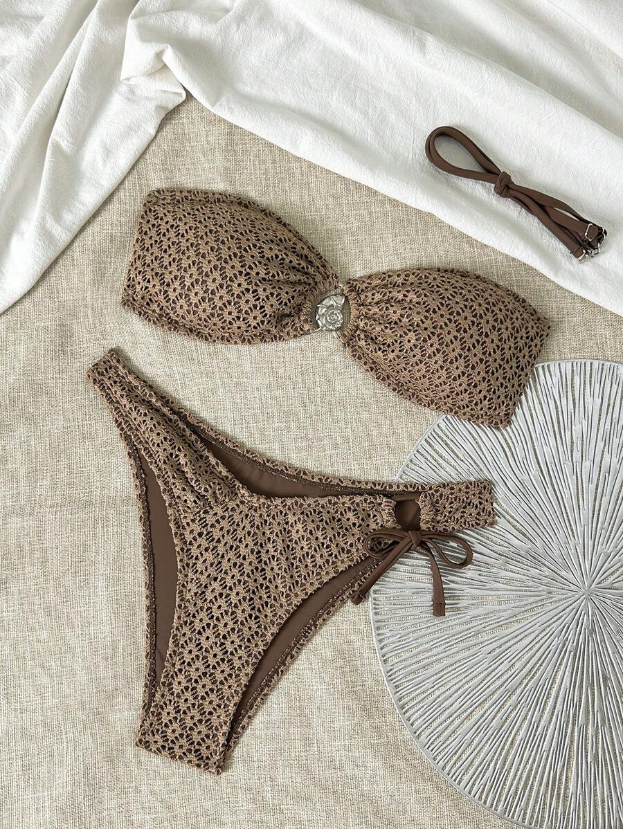 Swim Vcay Set de 2 piezas Top tubo sexy y conjunto de bikini con tirantes ajustables para mujer, verano