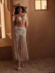 MOTF PREMIUM FRINGE SHEER SKIRT COVER UP FOR SUMMER BEACH VACATION