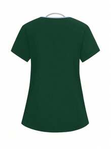 TaskEZ V-Neck Trim Short Sleeve Pocket Top And Pants Scrub Uniform Set - Dark Green - View 6