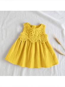 Loomiva Vestido sin mangas con volantes y cintura de unicolor para recién nacida - Amarillo - Ver 1