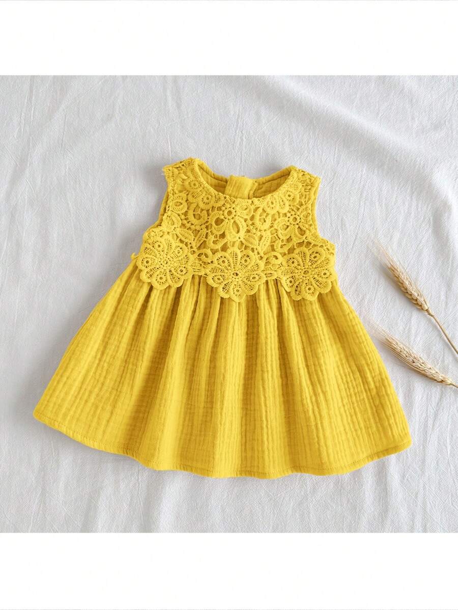 Loomiva Vestido sin mangas con volantes y cintura de unicolor para recién nacida - Amarillo - Ver 1