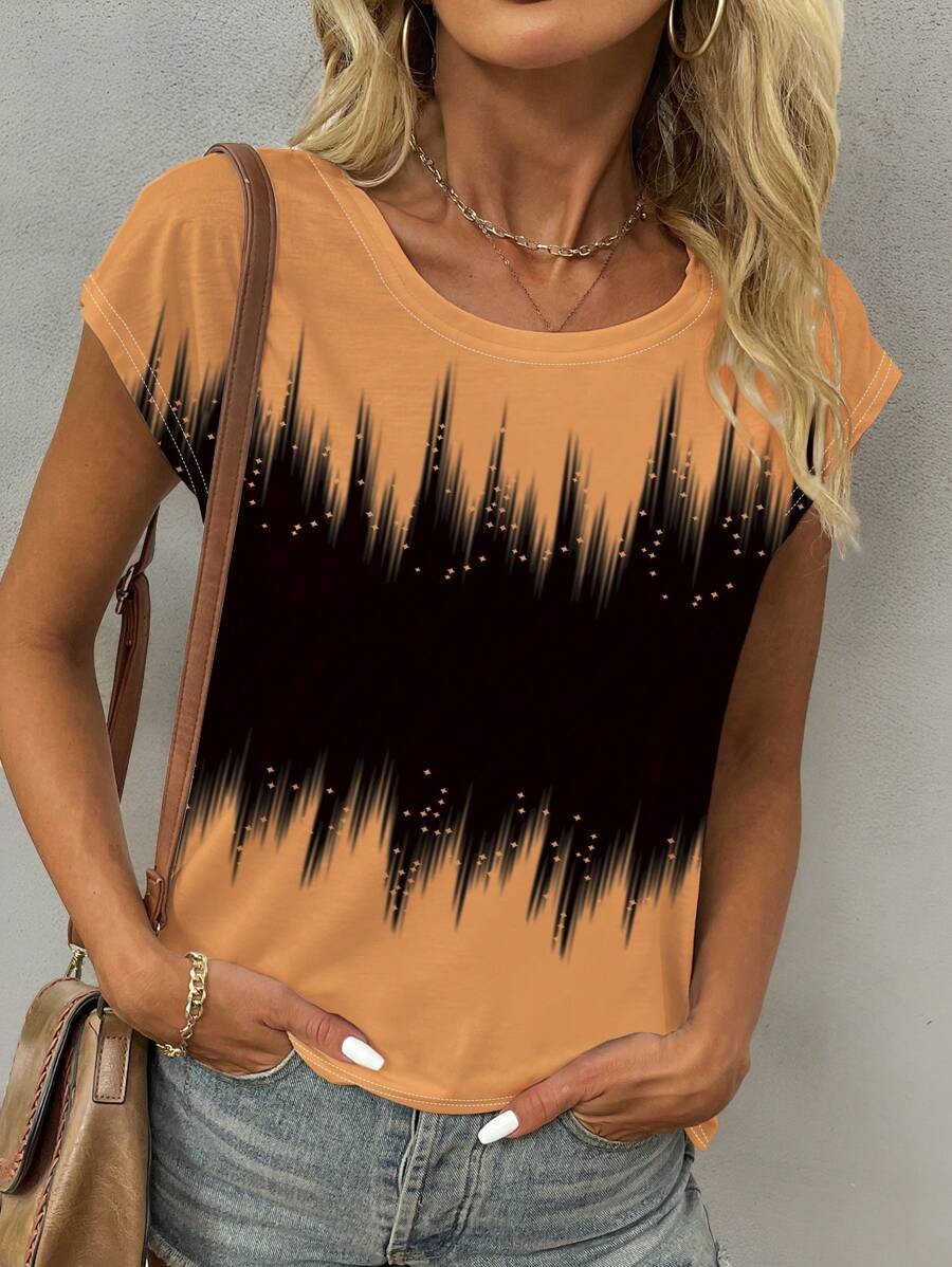 INAWLY Casual Creative Graffiti Print Crew Neck Women T-Shirt - Multicolor - View 1