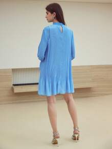 MOTF STUDIO VESTIDO RECOGIDO CON ENCAJE DE CONTRASTE - Azul - Ver 4