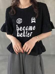 FRIFUL Women's Round Neck Holiday Letter Graphic Sporty Casual Short Sleeve T-Shirt, Music Festival - Black - View 5